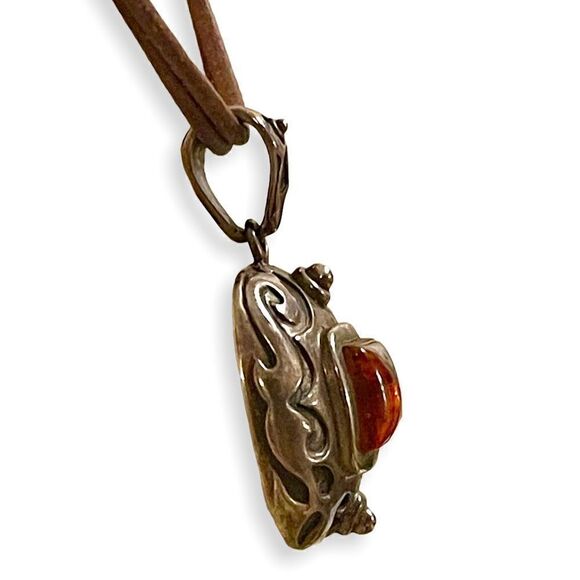 Retired Silpada Square Natural Amber Sterling Silver Slide Silpada Leather Cord - Picture 6 of 16